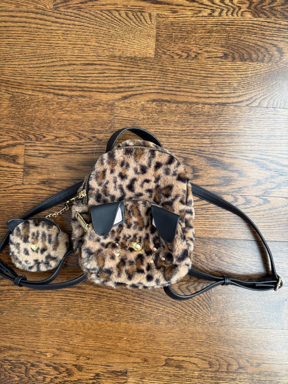 Betsey Johnson Faux Fur Mini Backpack & Change Purse